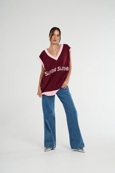 OS KNIT VEST - PLUM