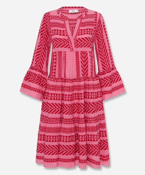 Ella Midi Dress- Red/ Pink