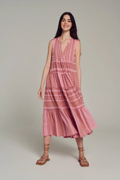 Ella Sleeveless Midi - Camel-Purple/Pink