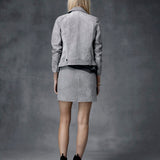 Classic Biker Jacket- Grey Suede