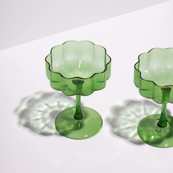 Two Wave Coupe Glasses- Green