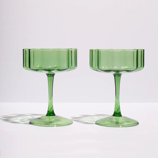 Two Wave Coupe Glasses- Green