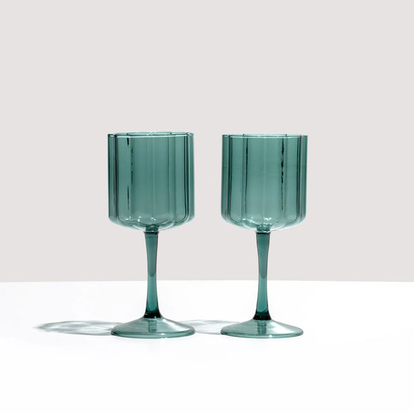 Two Wave Wine Glasses- Teal