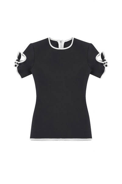 Tie Sleeve Tee- Storm/White
