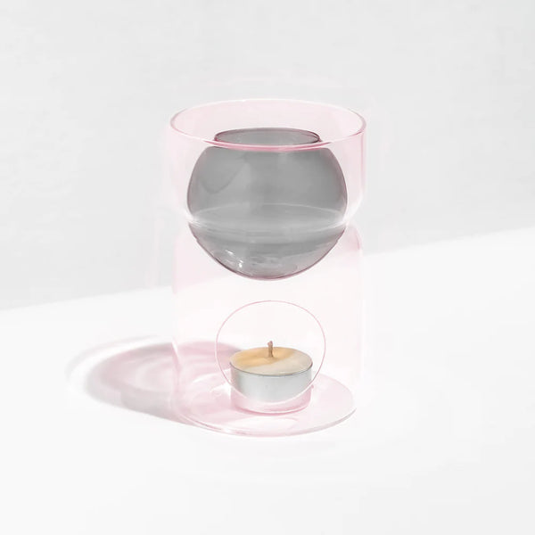 OIL BURNER & TEA LIGHT CANDLE - SMOKE + PINK