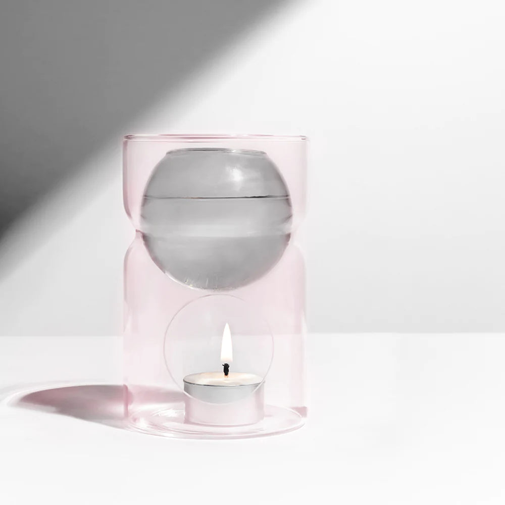 OIL BURNER & TEA LIGHT CANDLE - SMOKE + PINK