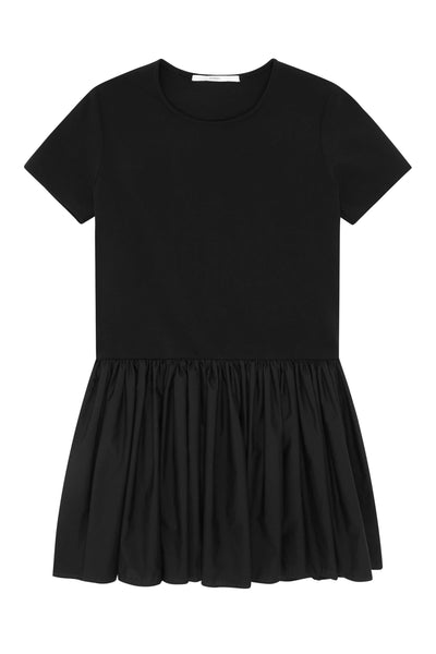 Cotton Gathered Tee Mini Dress- Black