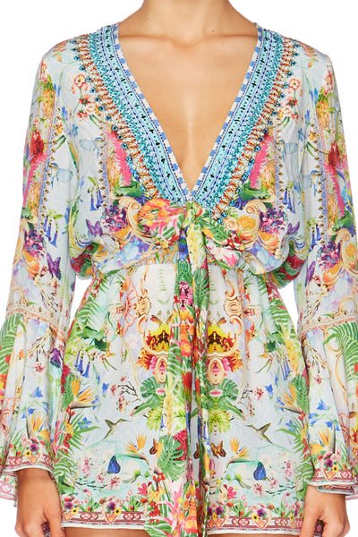 Wide Sleeve Tie Front Playsuit- Mirandas Diary