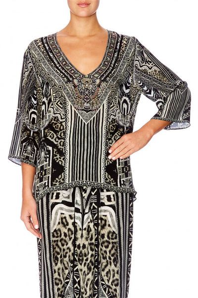 V Neck Oversized Blouse- Tribal Theory