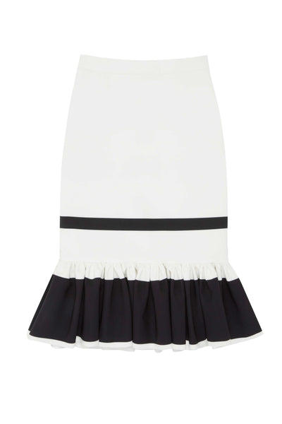 Mono Stripe Frill Midi Skirt- White/Black
