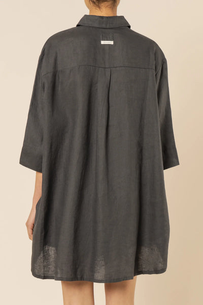 Lounge Linen Longline Shirt- Coal