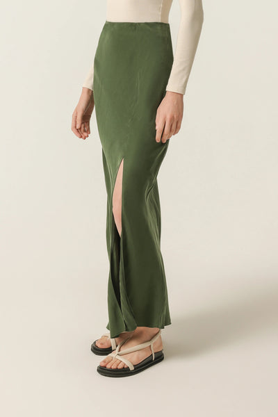 Harlow Cupro Maxi Skirt- Pine