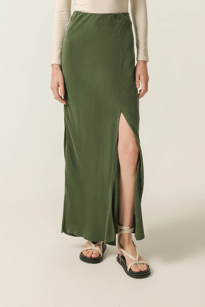 Harlow Cupro Maxi Skirt- Pine