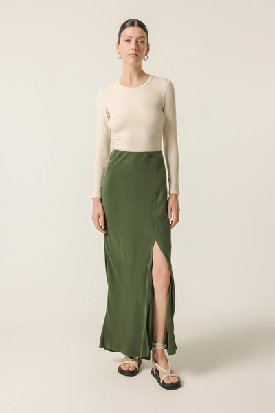 Harlow Cupro Maxi Skirt- Pine