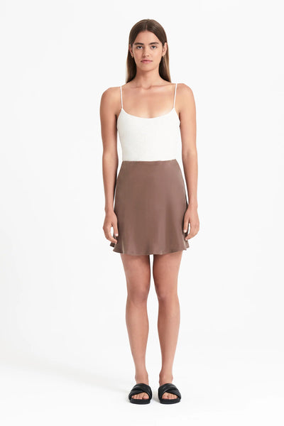 Reese Cupro Mini Skirt in Cola