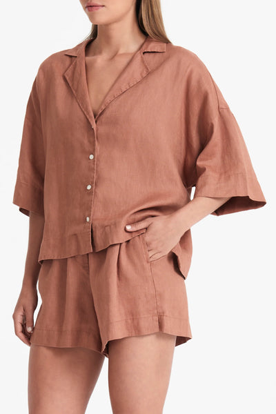 Lounge Linen Shirt- Terracotta