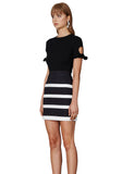 Ribbed Bow Sleeve Tee- Black