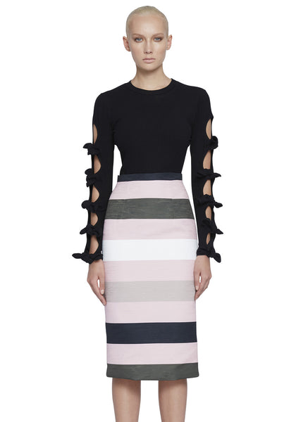 Multi Tie Sleeve Sweater Top- Black