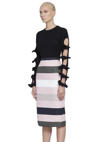 Multi Tie Sleeve Sweater Top- Black