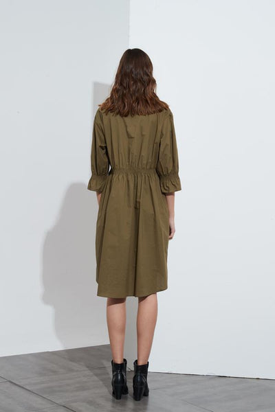 Shirring Detail Dress- Khaki