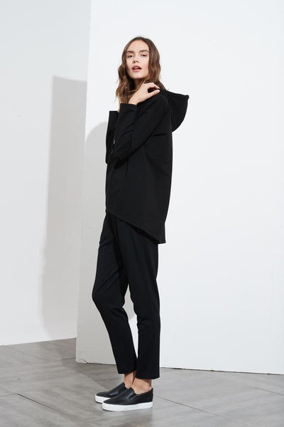 Embossed Hooded Sweat- Black