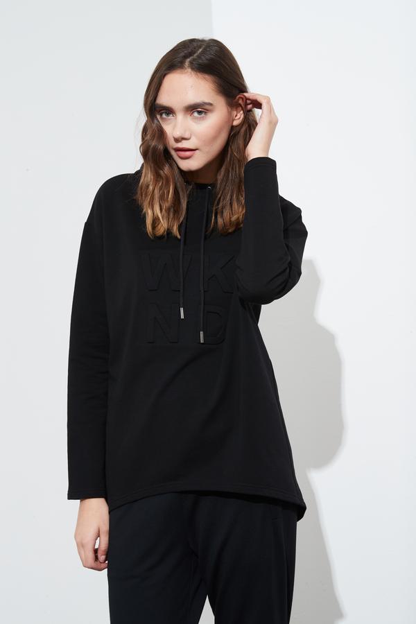Embossed Hooded Sweat- Black