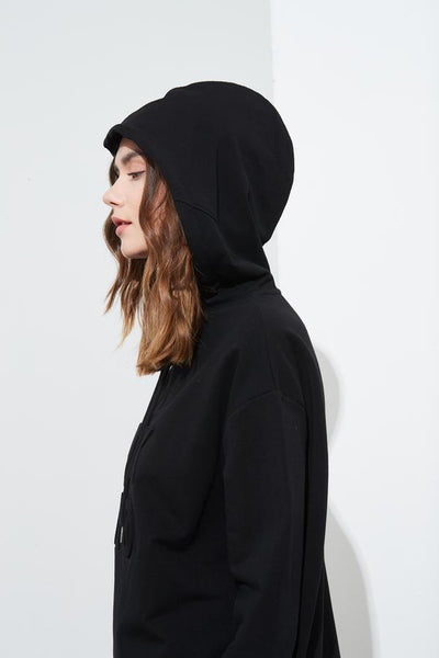 Embossed Hooded Sweat- Black