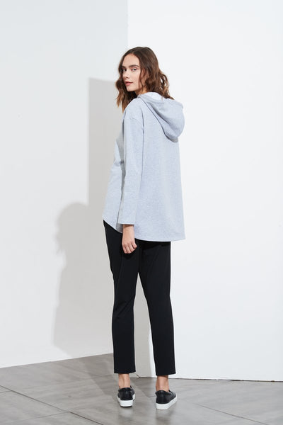 Embossed Hooded Sweat- Grey Marle