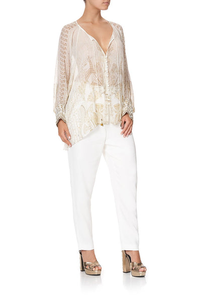 Raglan Sleeve Button Up Top- The Queens Chamber