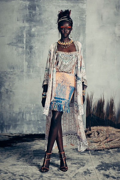 Mini Dress W/ Long Overlay- Desert Rose