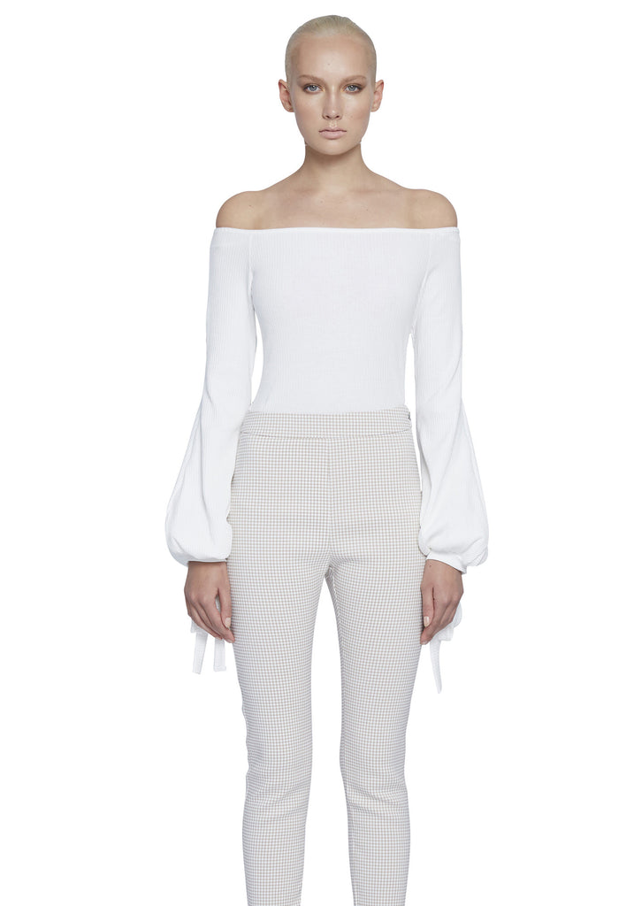Off Shoulder Balloon Sleeve Top- Ivory