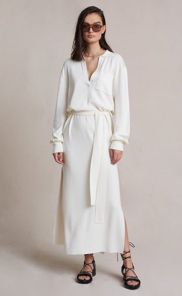 Liam Knit Polo Midi Dress- Ivory