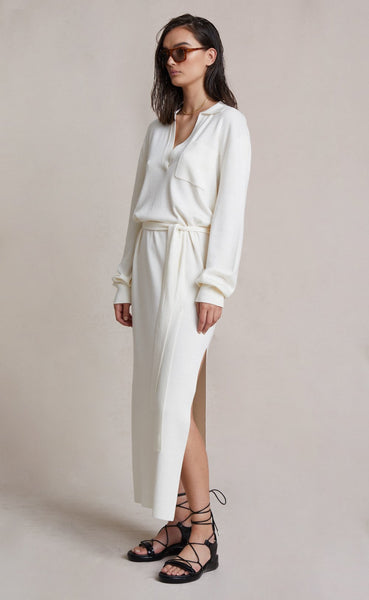 Liam Knit Polo Midi Dress- Ivory