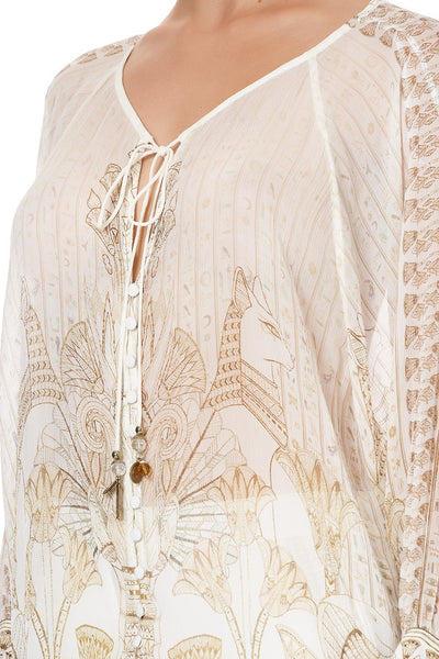 Raglan Sleeve Button Up Top- The Queens Chamber