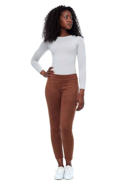 VEGAN SUEDE SLIM PANT- TOBACCO