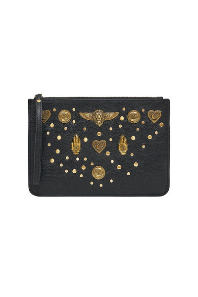 Studded Leather Clutch- Solid Black
