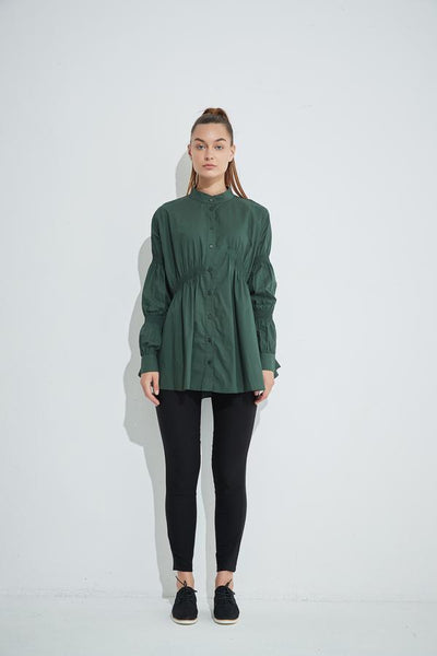 Straight Hem Shirring Shirt- Sycamore