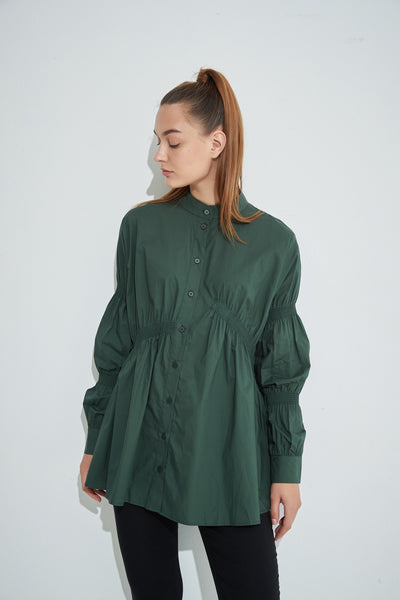 Straight Hem Shirring Shirt- Sycamore