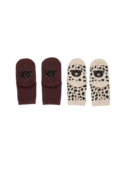 Animal Socks 2pk- Burgundy/ Sand