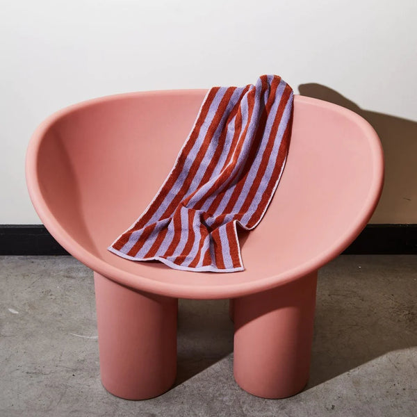 Hand Towel in Red Ochre/Lilac Stripe