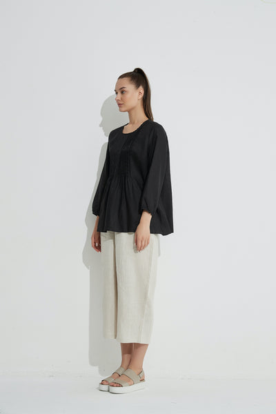 Pintuck Blouse- Black