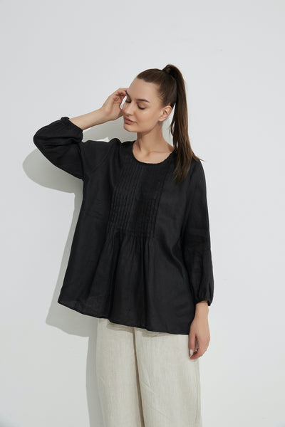 Pintuck Blouse- Black