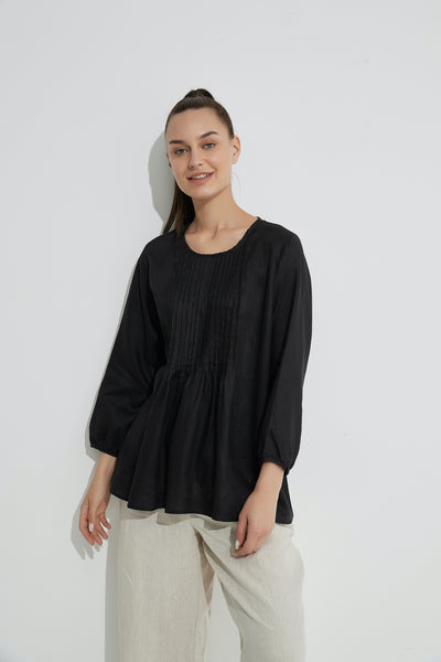 Pintuck Blouse- Black