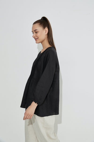 Pintuck Blouse- Black