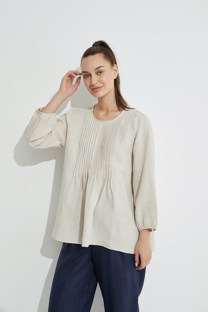 Pintuck Blouse- Neutral