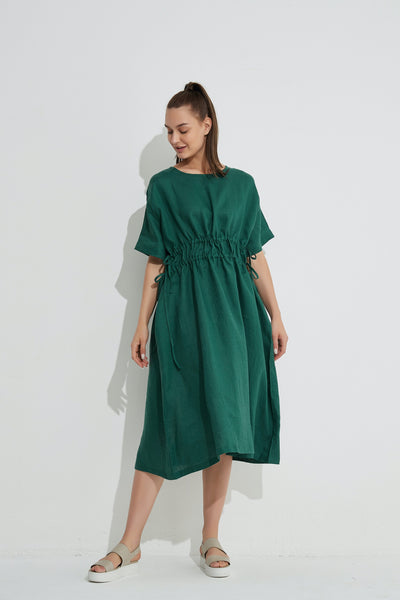 Double Drawcord Dress- Emerald