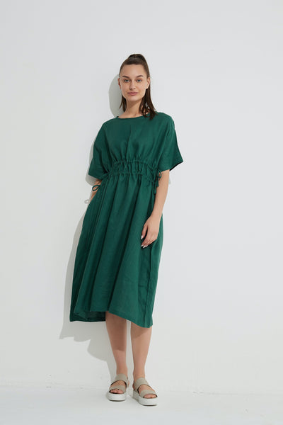 Double Drawcord Dress- Emerald