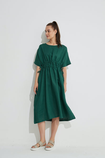 Double Drawcord Dress- Emerald