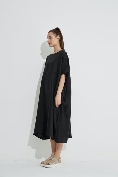 Double Drawcord Dress- Black