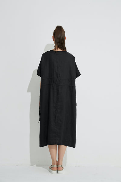 Double Drawcord Dress- Black